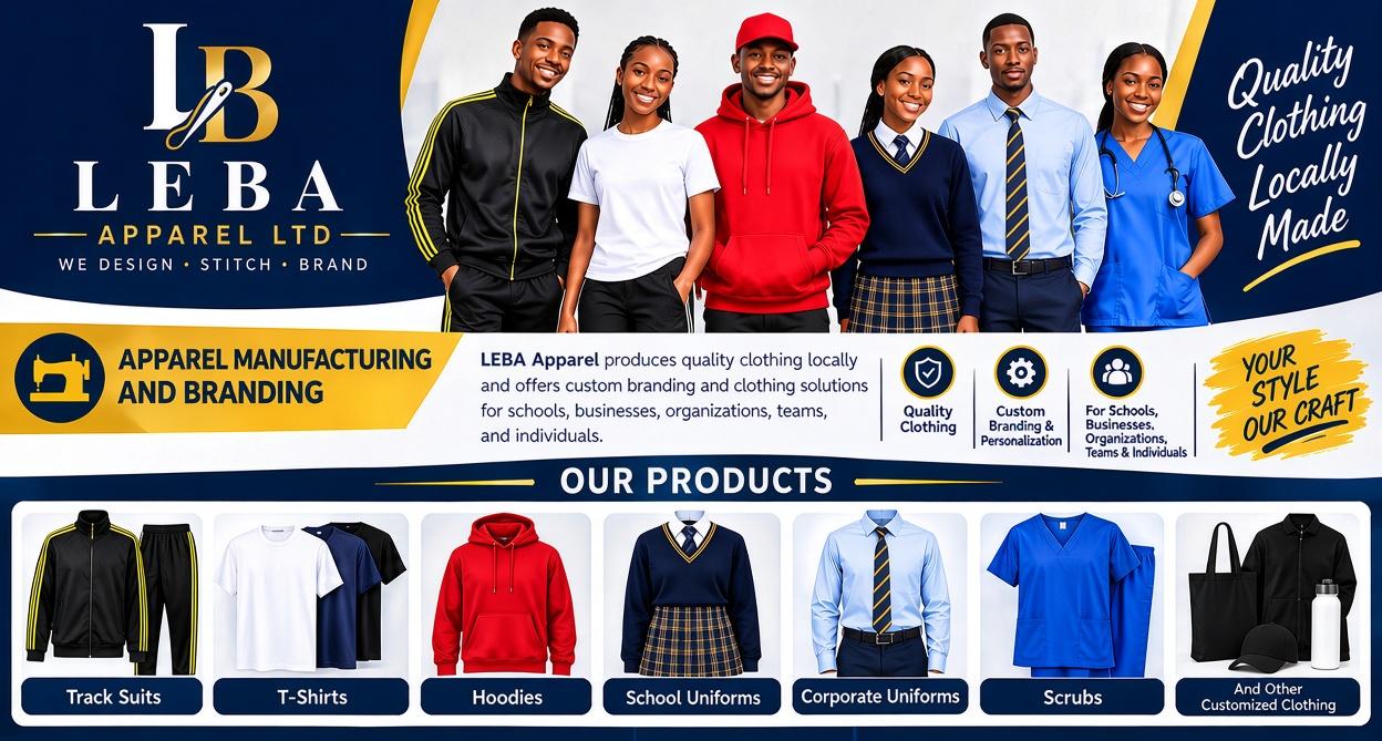 LEBA Apparel — tracksuits, T-shirts, hoodies, school uniforms, corporate wear and scrubs